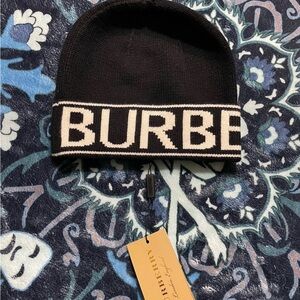 Burberry Black and Cream Knit Beanie
